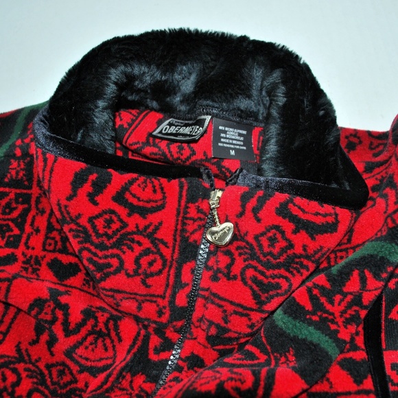 Obermeyer German Print Fleece Zip Vest Red Black - Picture 4 of 6